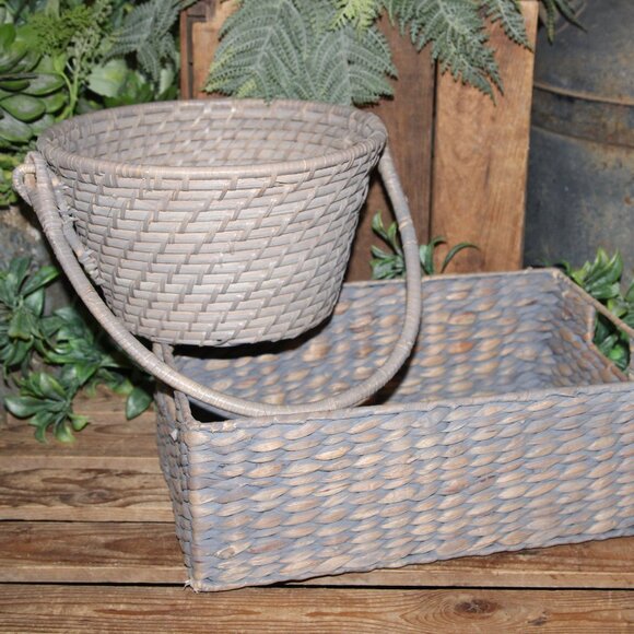 NEW Pr. of Shabby Gray Washed French Country Farmhouse Storage or Decor Baskets - Picture 2 of 8